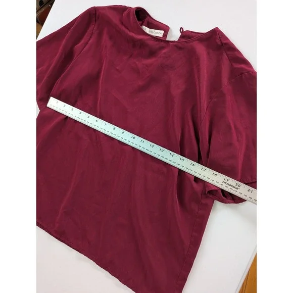 Vintage Jack Mulqueen Burgundy Designer Minimalist Boxy Blouse 80s M - Picture 4 of 7